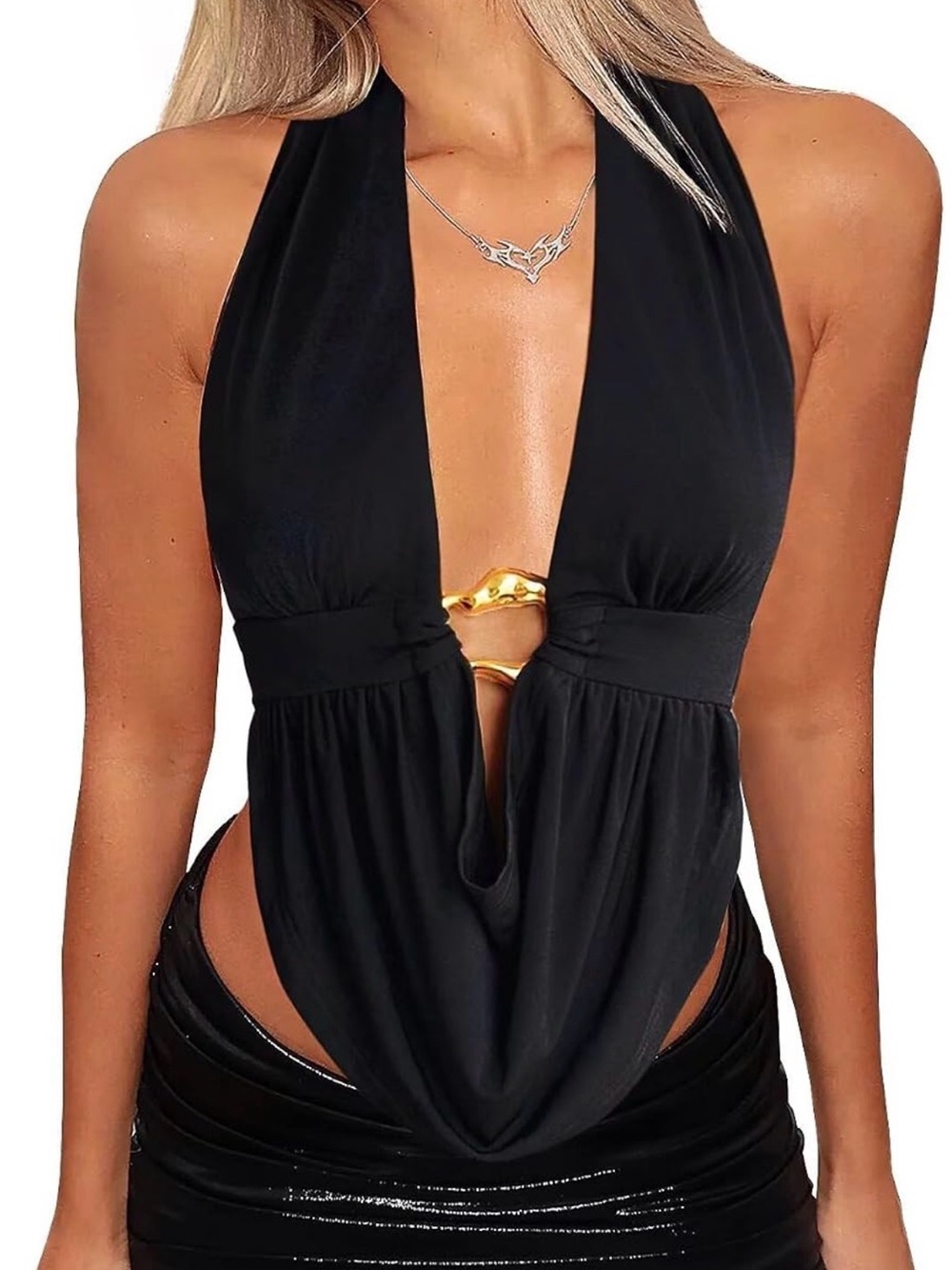 Black Halter Drape Tank Top